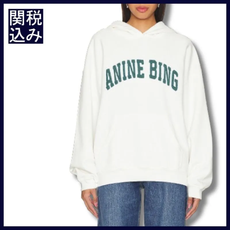 ANINE BING  |Long Sleeves Cotton Logo Hoodies & Sweatshirts