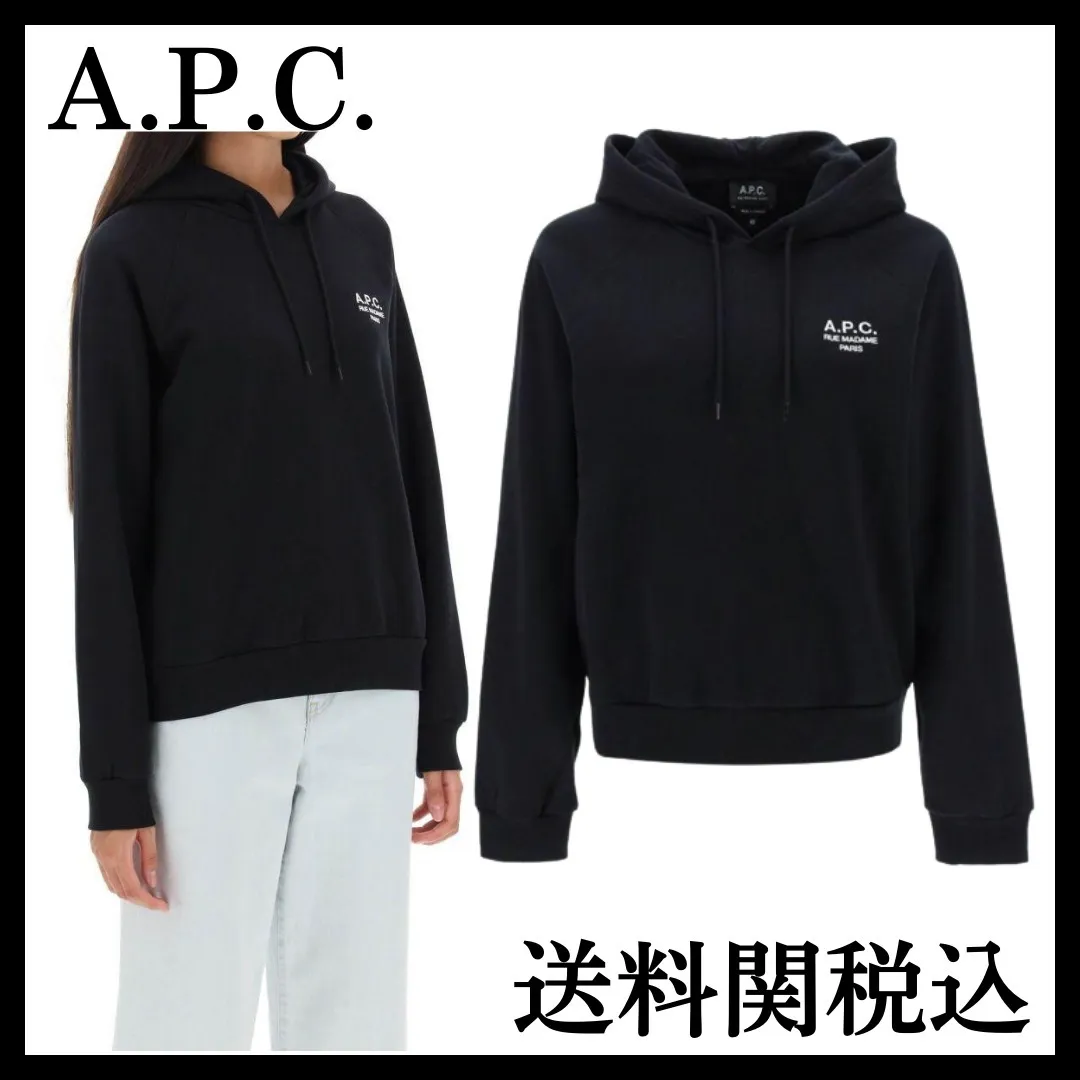 A.P.C.  |Long Sleeves Plain Cotton Logo Hoodies & Sweatshirts