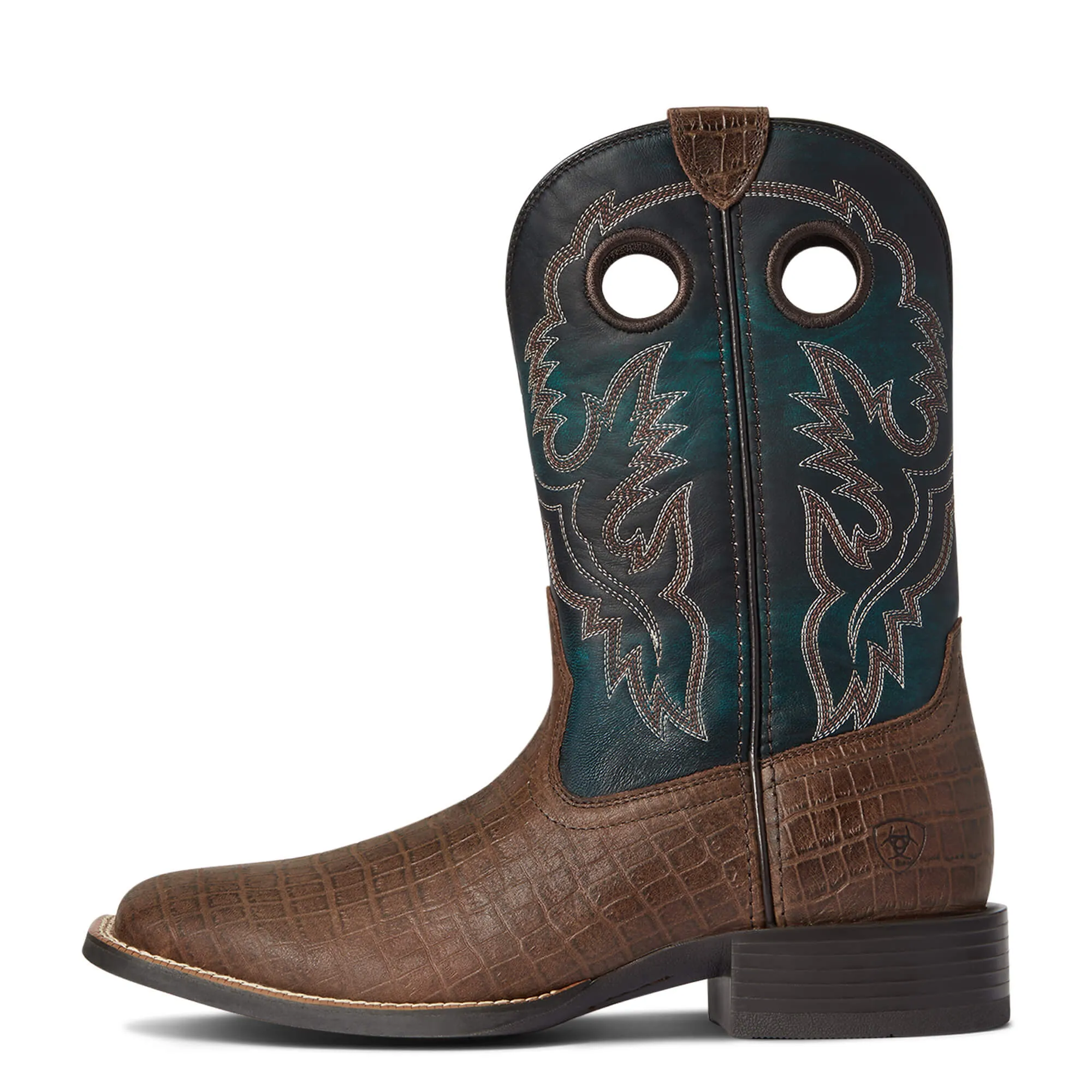 Ariat Mens Sport Buckout Square Toe Western Boot-Chocolate Croc Print