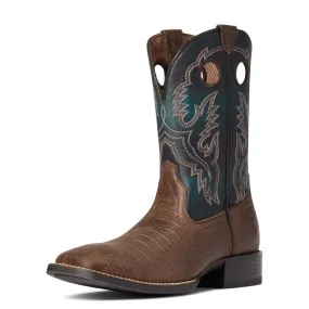 Ariat Mens Sport Buckout Square Toe Western Boot-Chocolate Croc Print