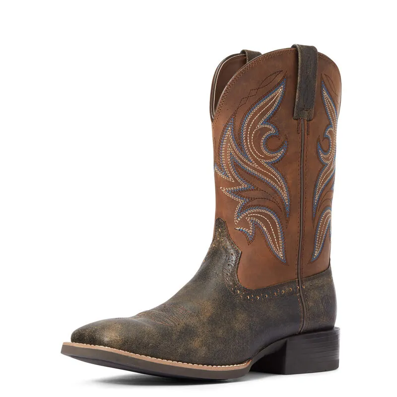 Ariat Mens Sport Knockout Wide Square Toe Western Boot- Brooklyn Brown