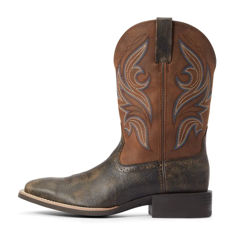 Ariat Mens Sport Knockout Wide Square Toe Western Boot- Brooklyn Brown