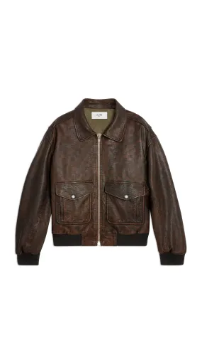 Aviator Blouson Jacket in Embossed Lambskin - Dark Brown