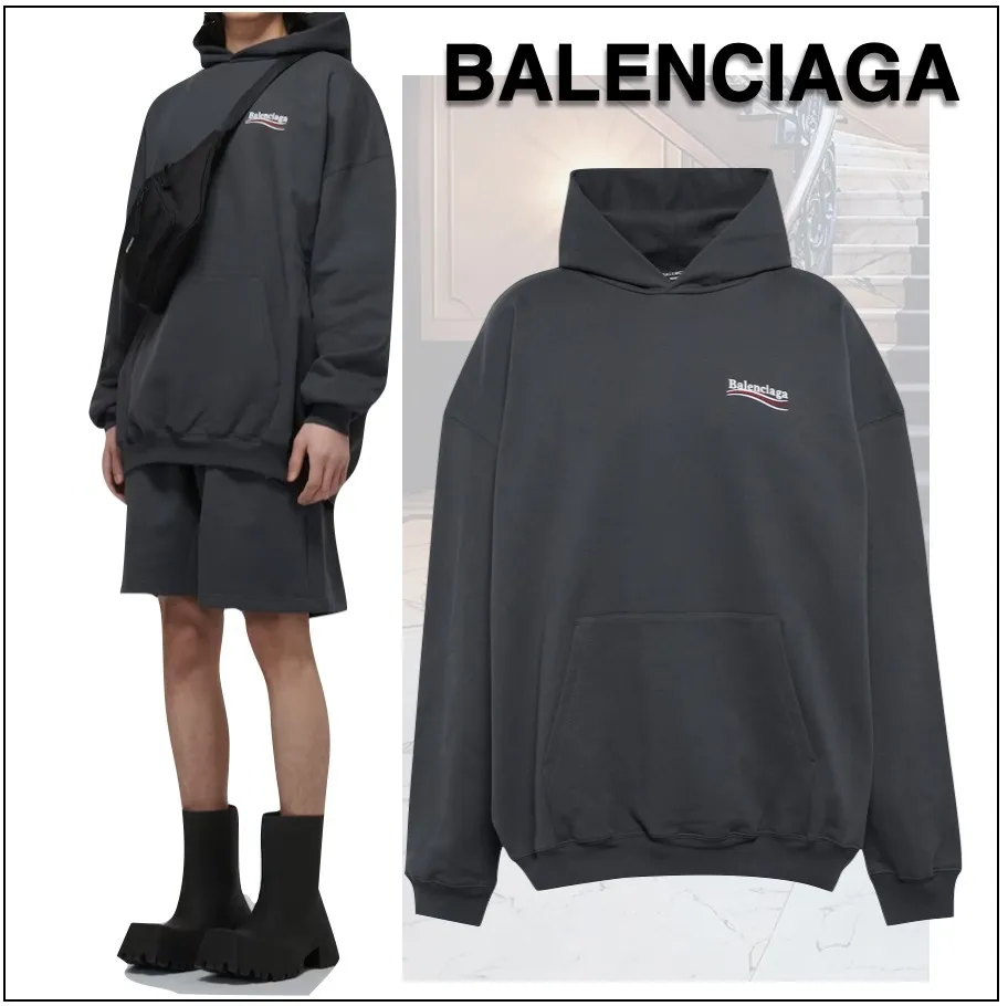 BALENCIAGA  |Unisex Long Sleeves Plain Oversized Logo Luxury Hoodies