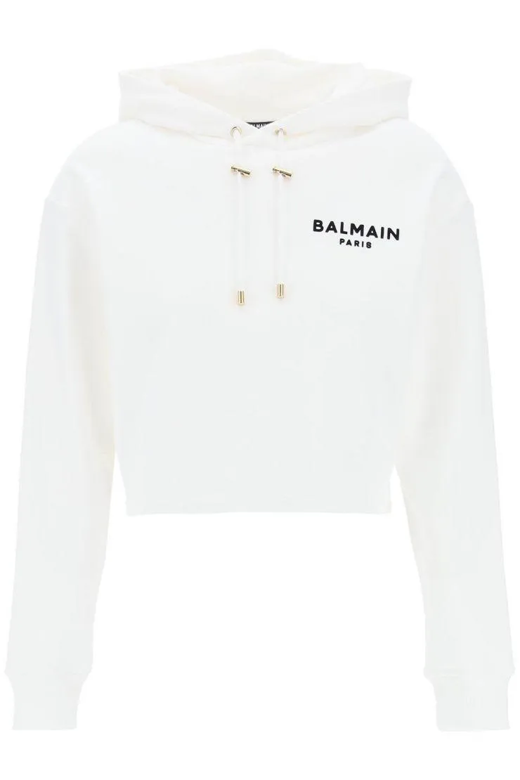 BALMAIN  |Long Sleeves Plain Cotton Logo Hoodies & Sweatshirts