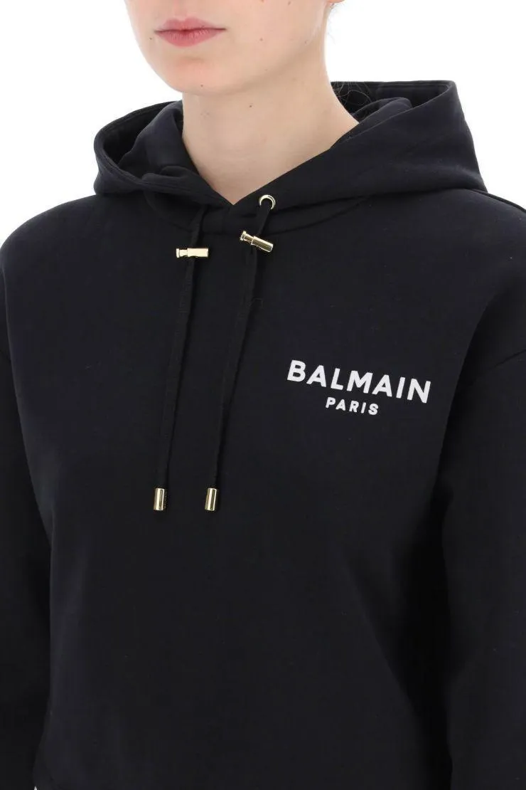 BALMAIN  |Long Sleeves Plain Cotton Logo Hoodies & Sweatshirts