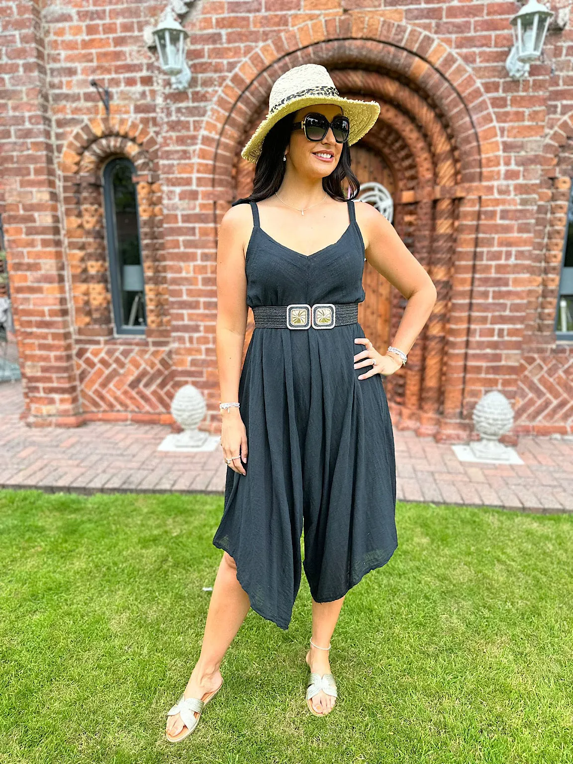 Black Cotton Sleeveless Jumpsuit