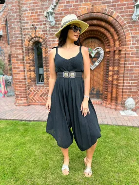 Black Cotton Sleeveless Jumpsuit