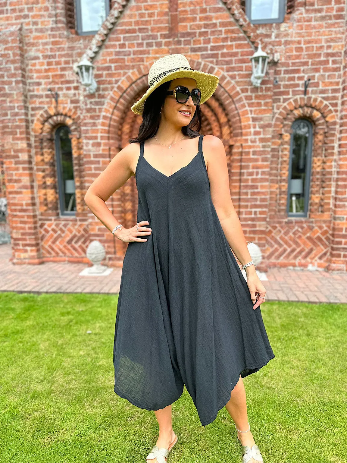 Black Cotton Sleeveless Jumpsuit