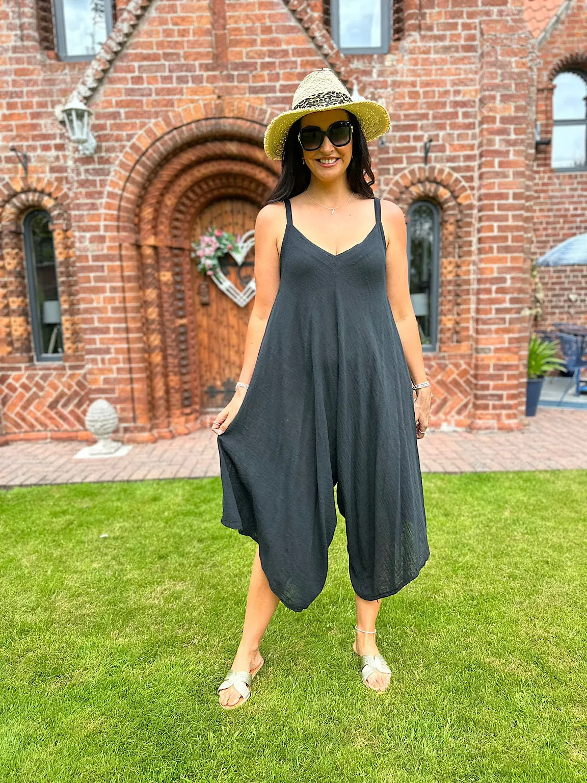 Black Cotton Sleeveless Jumpsuit