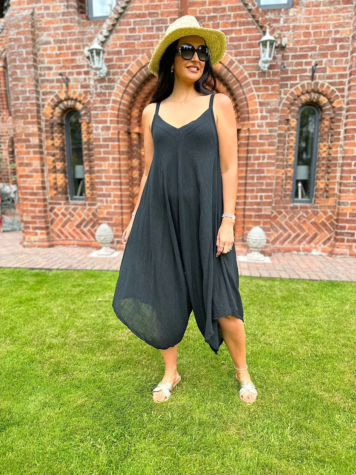 Black Cotton Sleeveless Jumpsuit