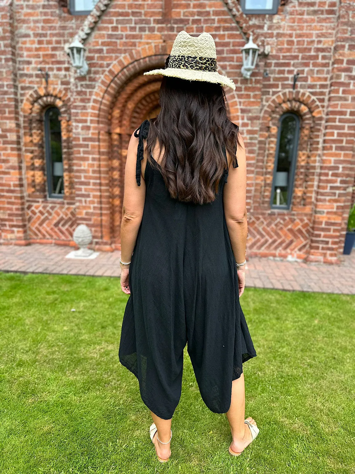 Black Cotton Sleeveless Jumpsuit