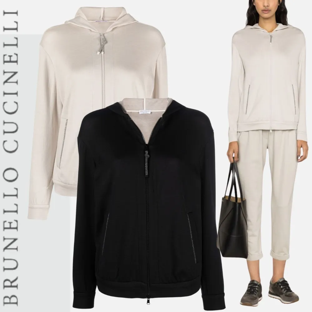 BRUNELLO CUCINELLI  |Silk Long Sleeves Plain Cotton Hoodies & Sweatshirts