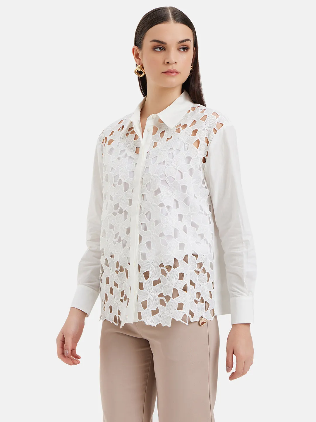 Capri Lace Paneled Full Sleeves Shirt