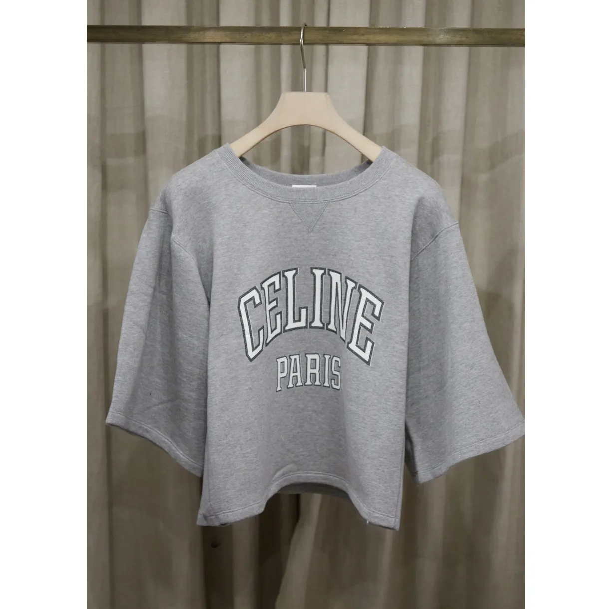 CELINE  |Crew Neck Plain Cotton Short Sleeves Logo