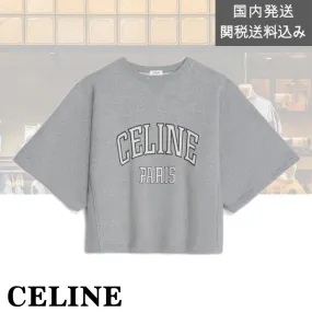 CELINE  |Crew Neck Plain Cotton Short Sleeves Logo