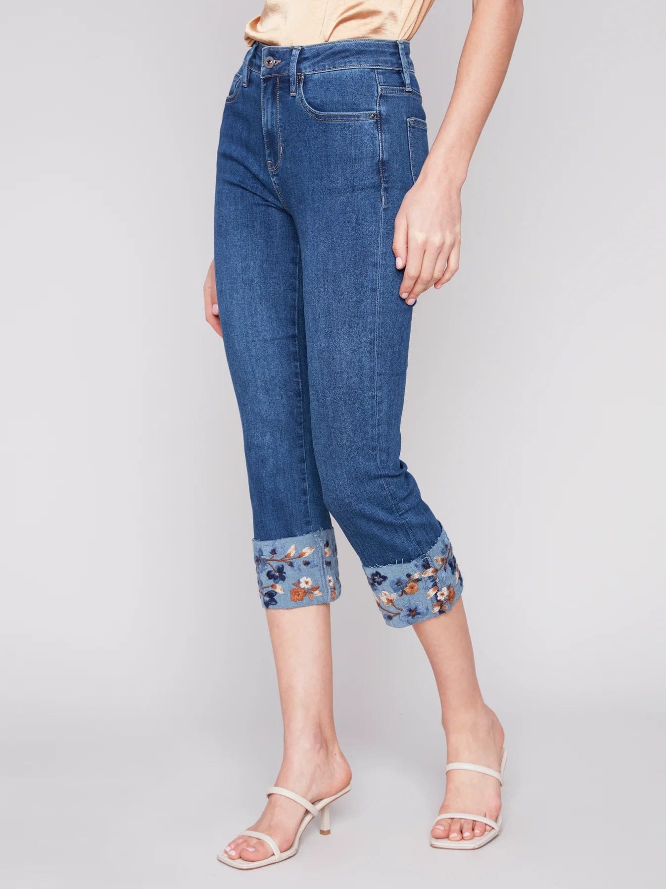 Charlie B Indigo Embroidered Cuffed Ankle Pants - C5473 431A