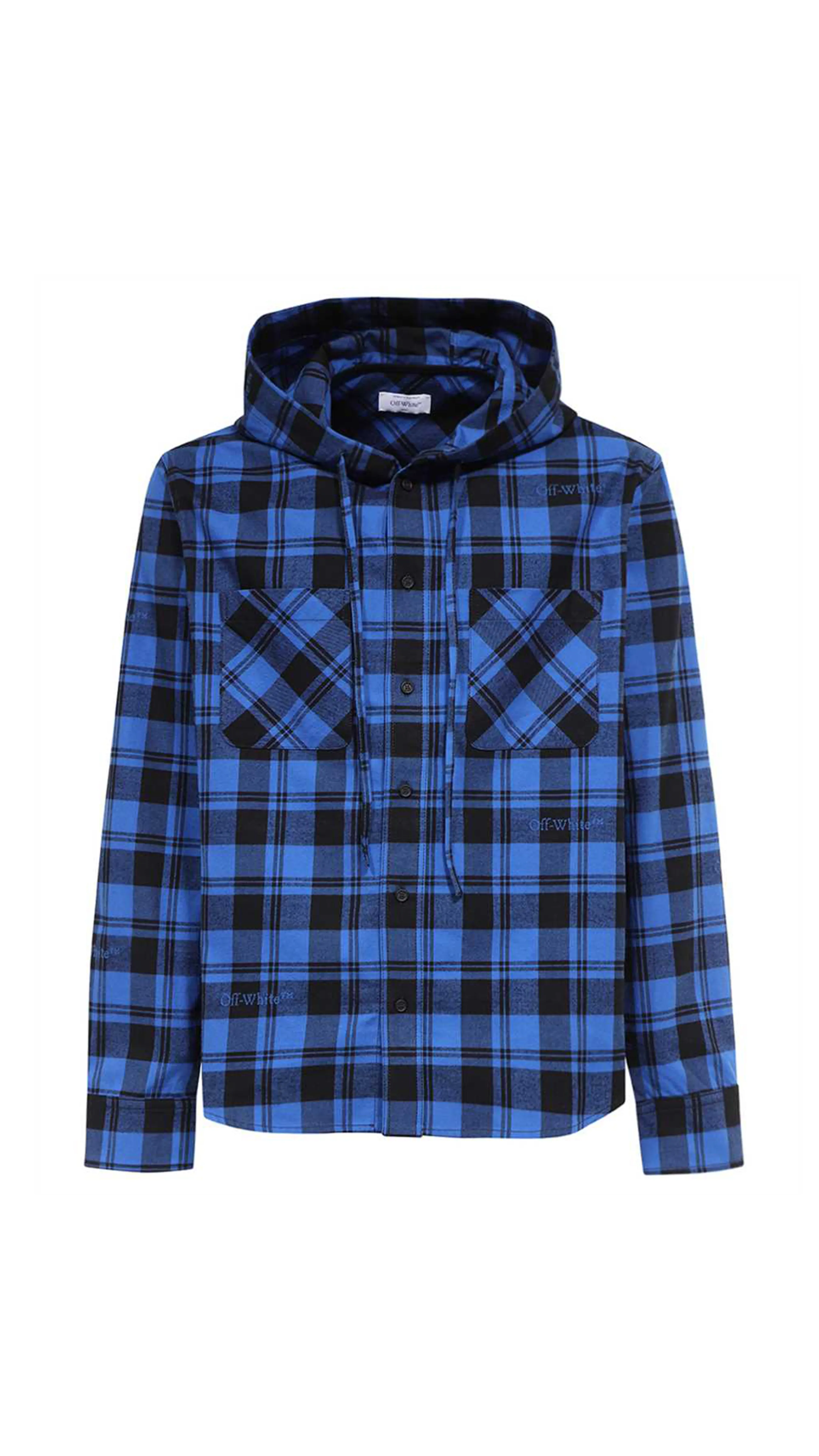 Check Flann Padded Hooded Jacket - Dark Blue/Black