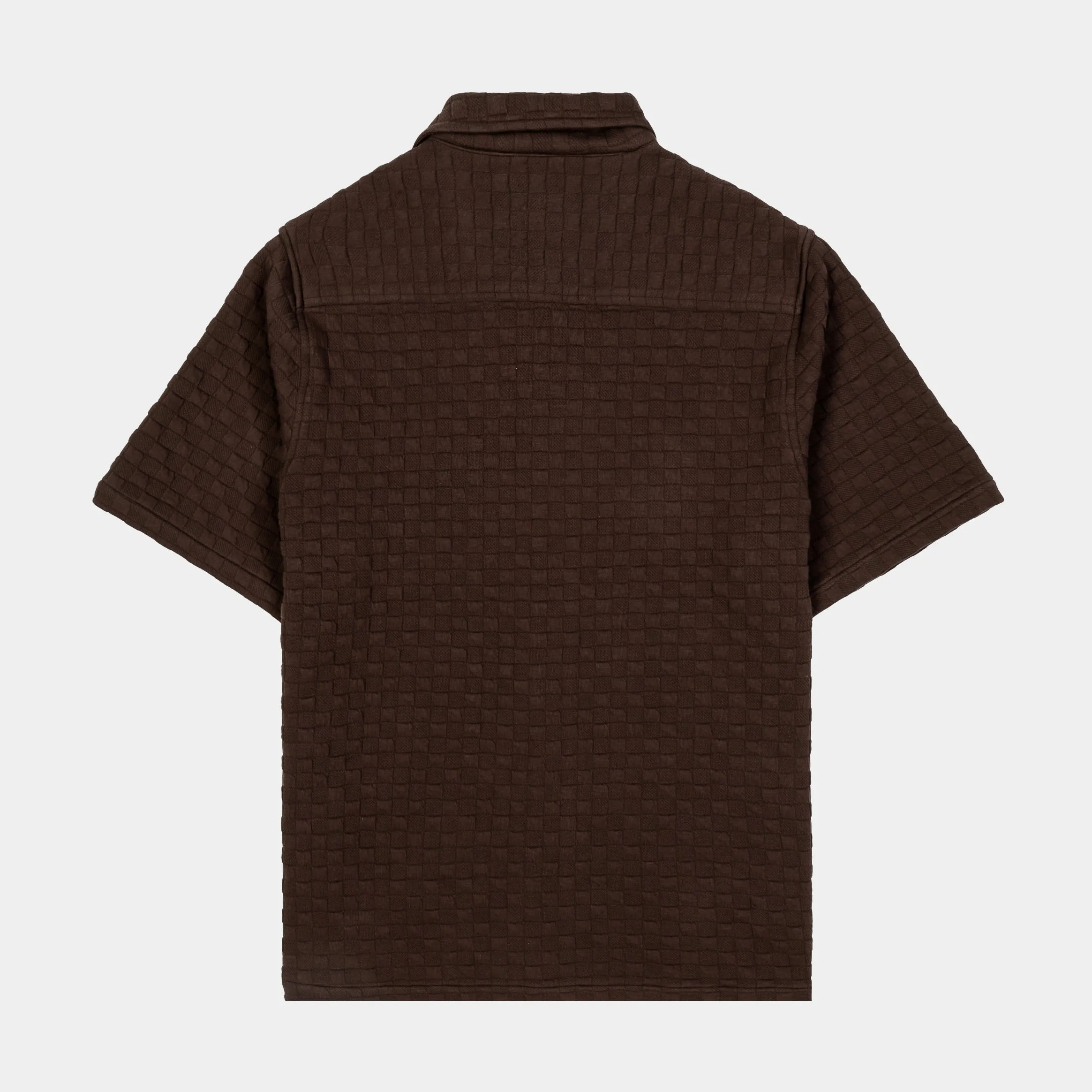 Checkered Knit Mens Short Sleeve Shirt (Brown)