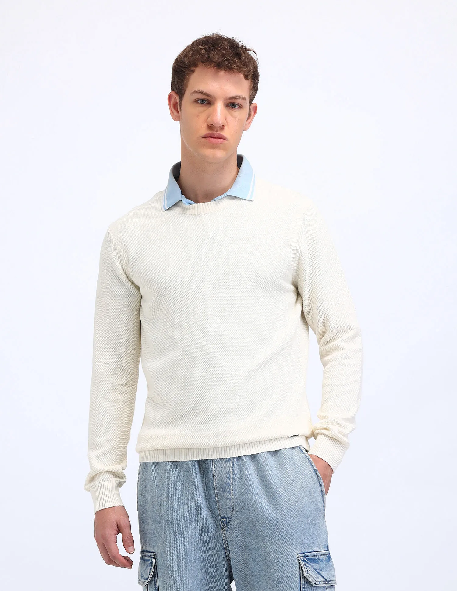 Flying Machine Textured Cotton Sweater