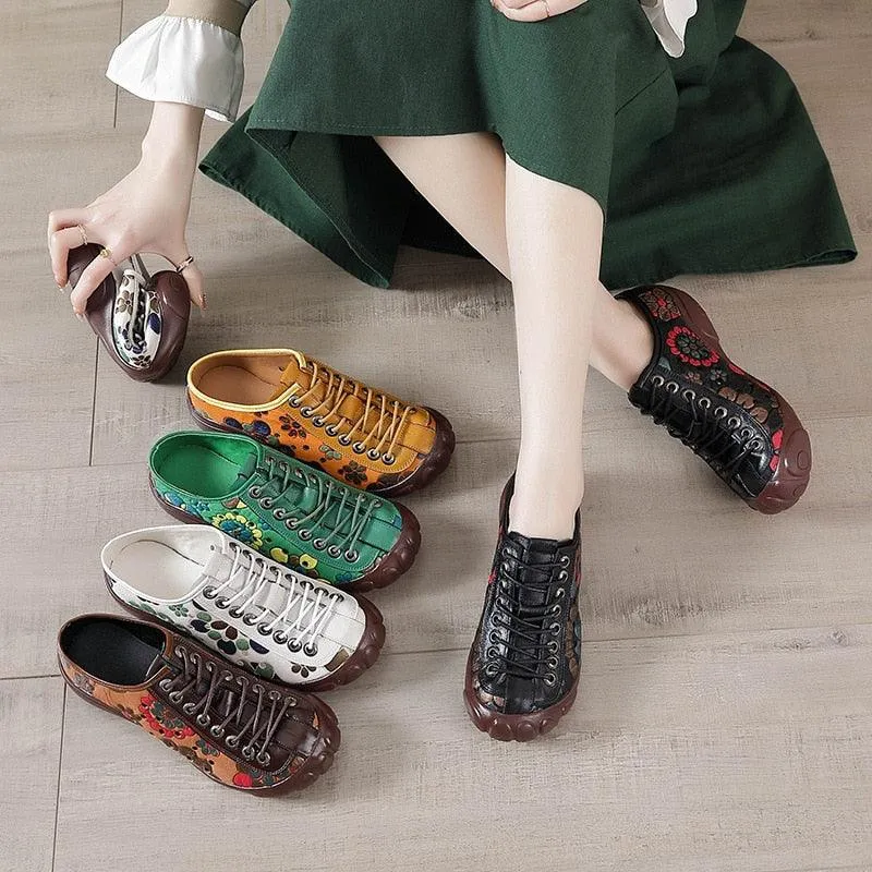 Handmade Hollow Leather Flats: RV154 Women's Casual Shoes Sneakers