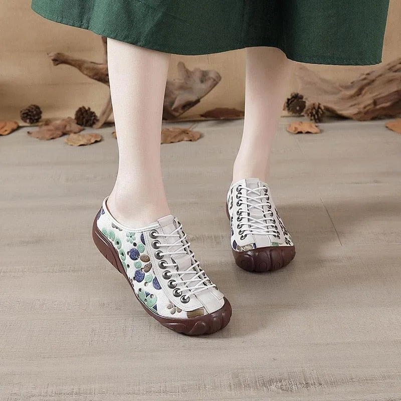 Handmade Hollow Leather Flats: RV154 Women's Casual Shoes Sneakers