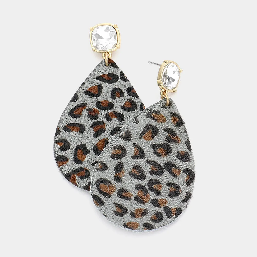 iLLASPARKZ Leopard Patterned Genuine Leather Teardrop Dangle Earrings