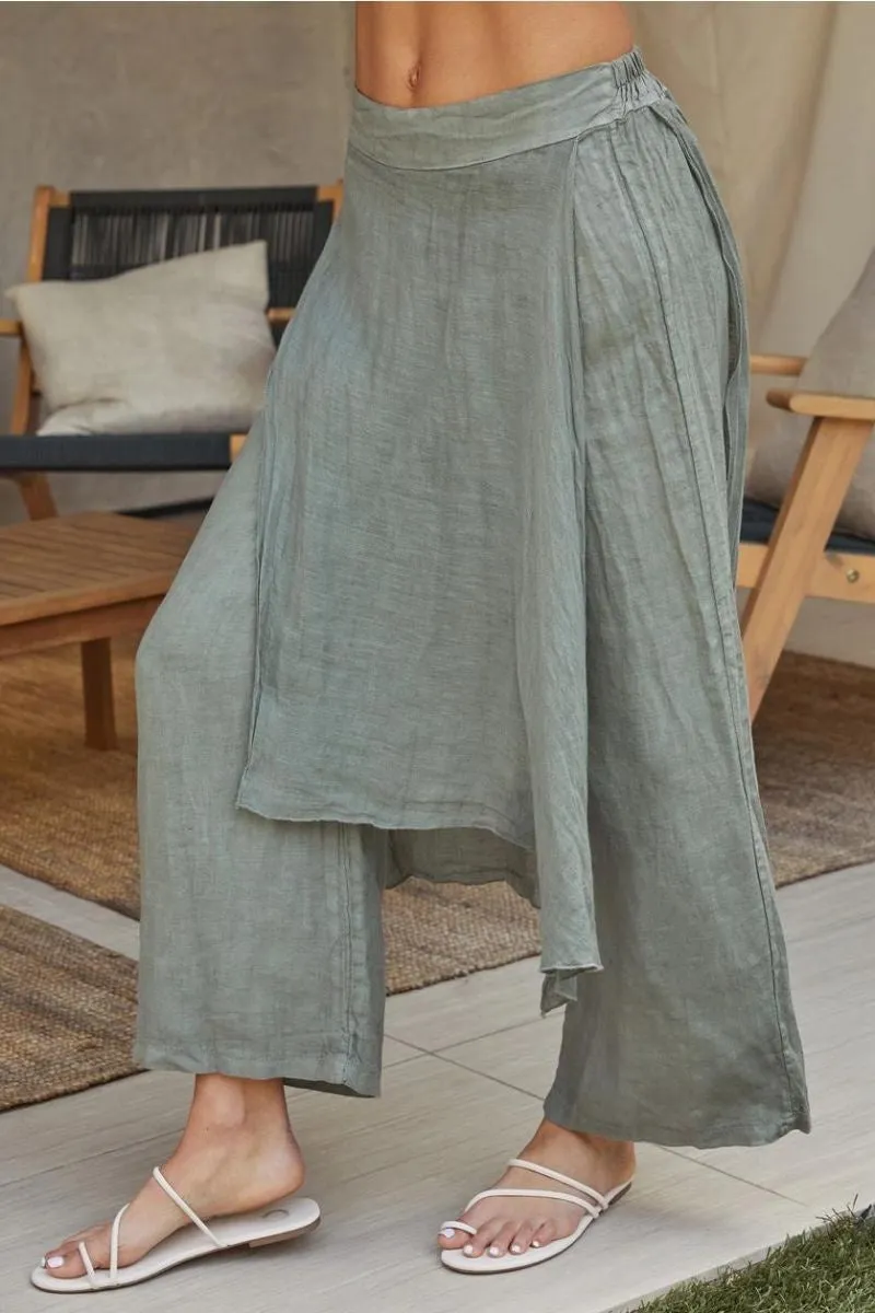 Italian Linen Draped Skirt Overlay with Pant