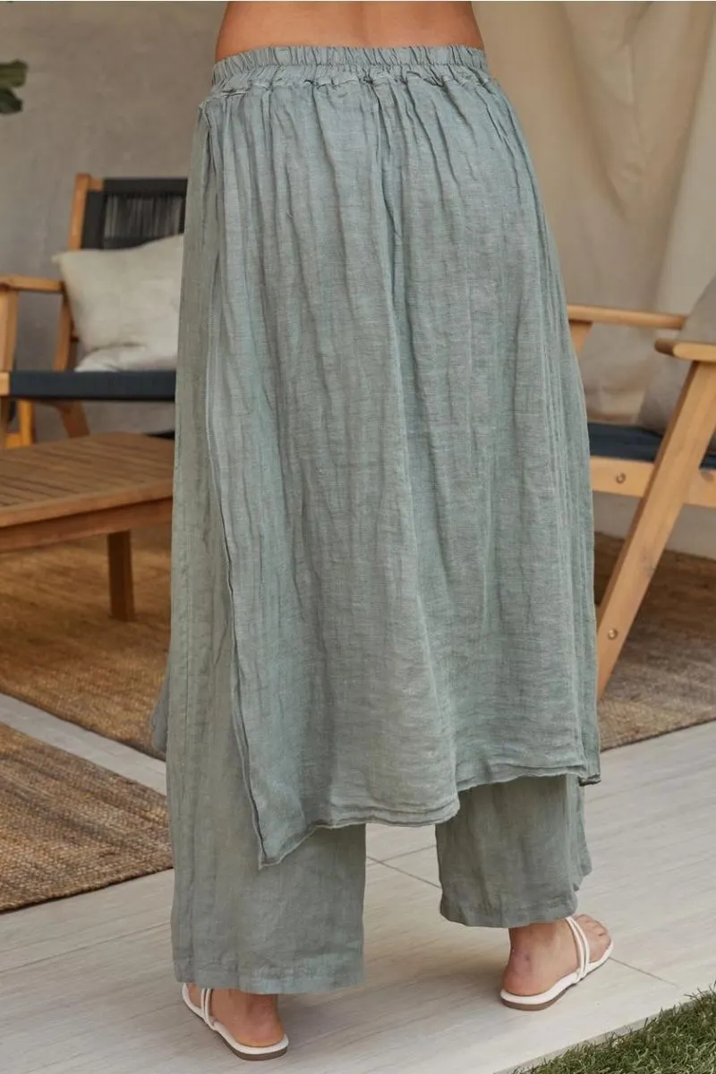 Italian Linen Draped Skirt Overlay with Pant