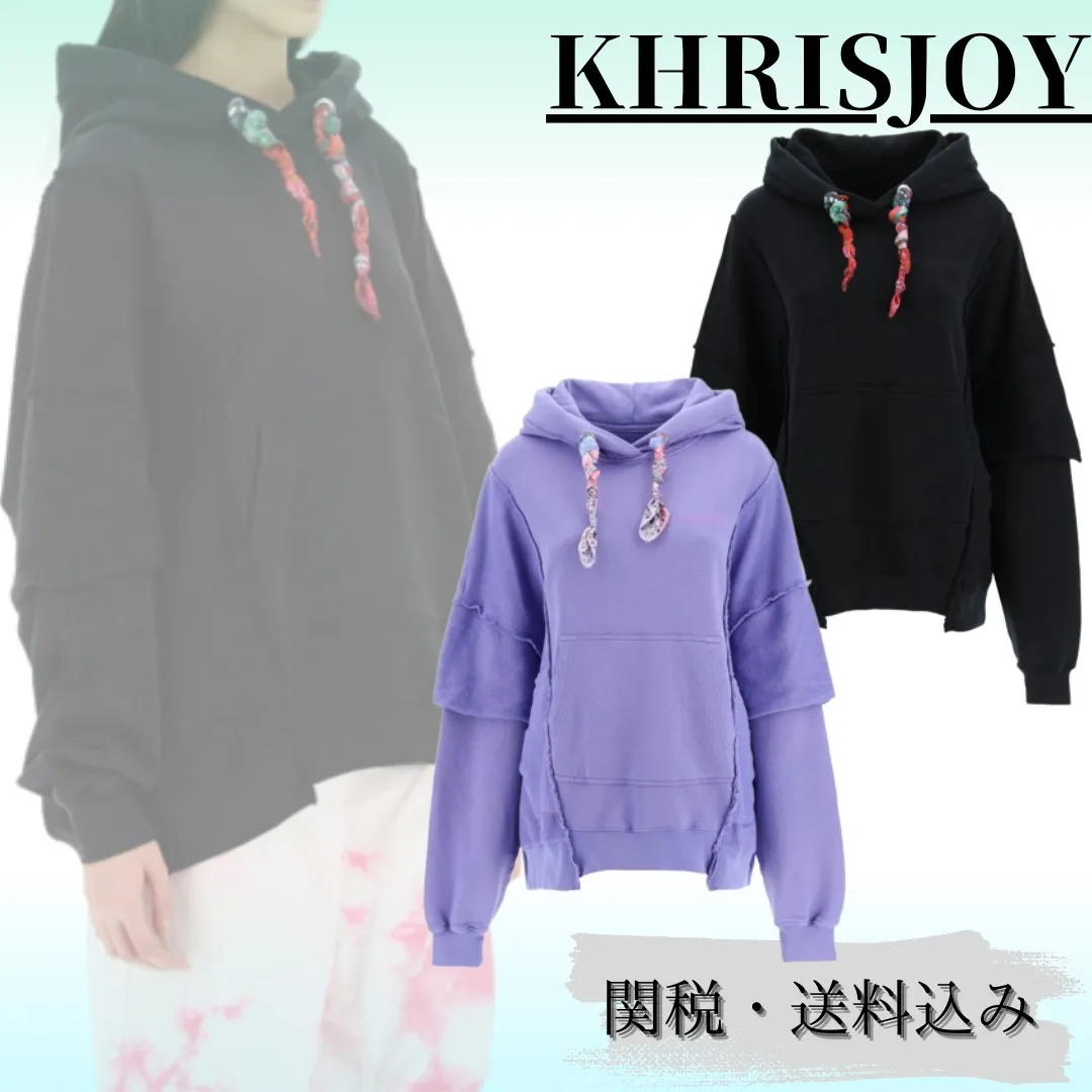 KHRISJOY  |Long Sleeves Plain Cotton Logo Hoodies & Sweatshirts