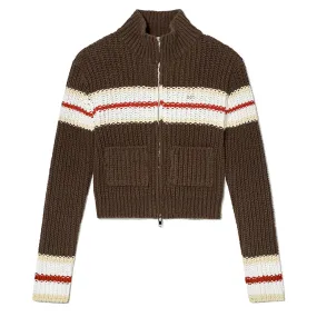 KIJUN WOMEN'S LINE KNIT JACKET BROWN OFF-WHITE