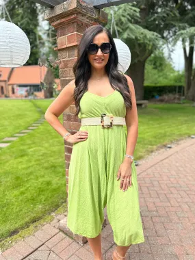 Lime Cotton Sleeveless Jumpsuit