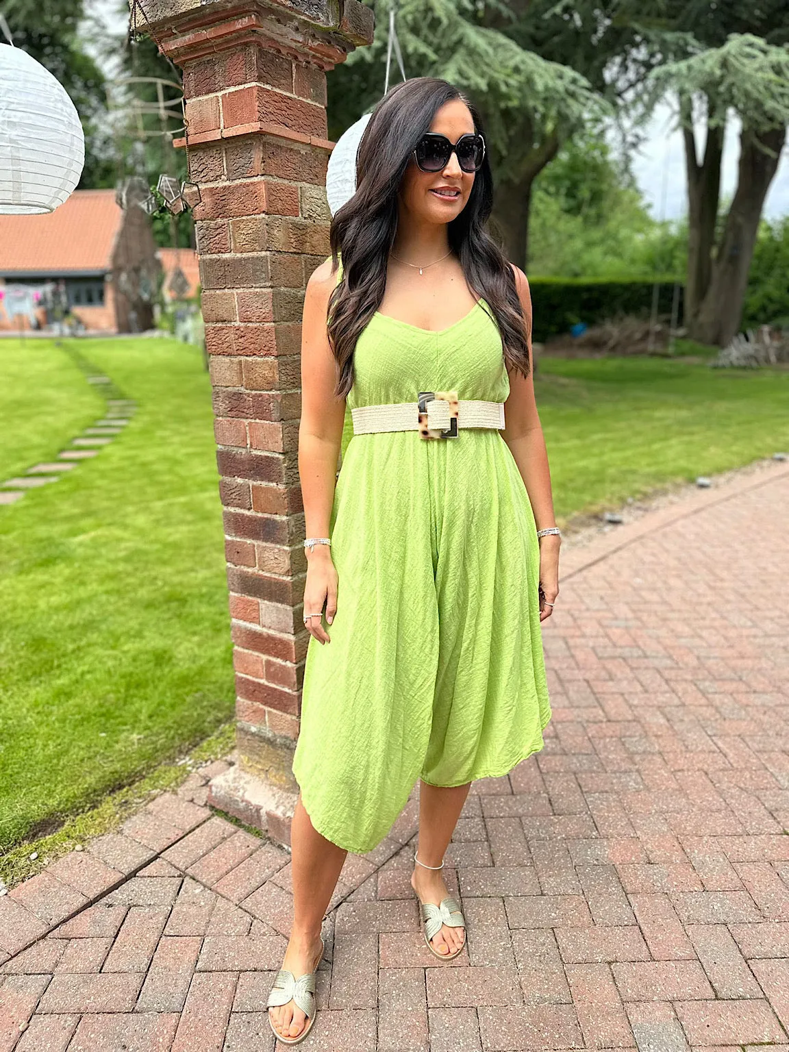 Lime Cotton Sleeveless Jumpsuit