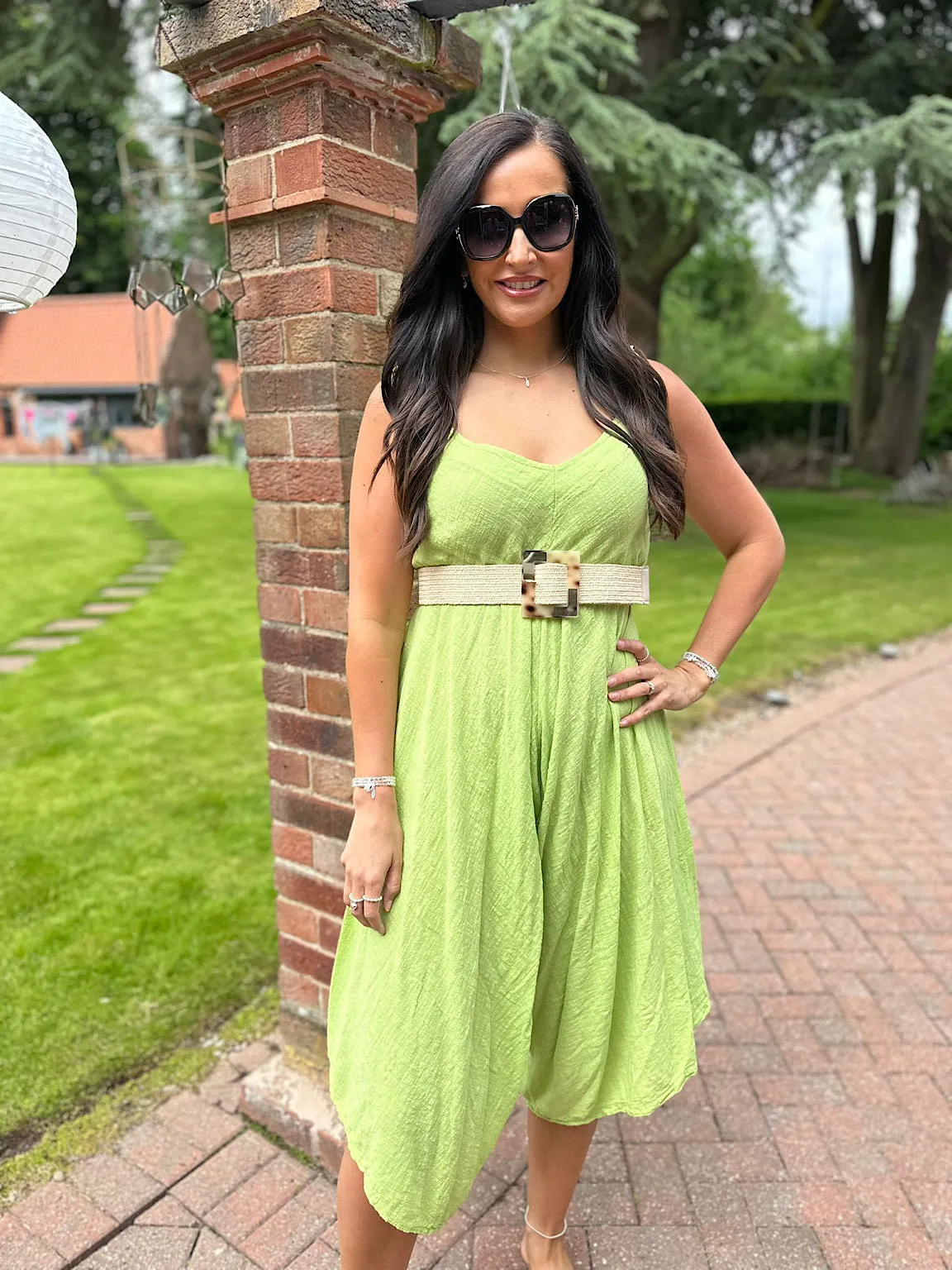 Lime Cotton Sleeveless Jumpsuit