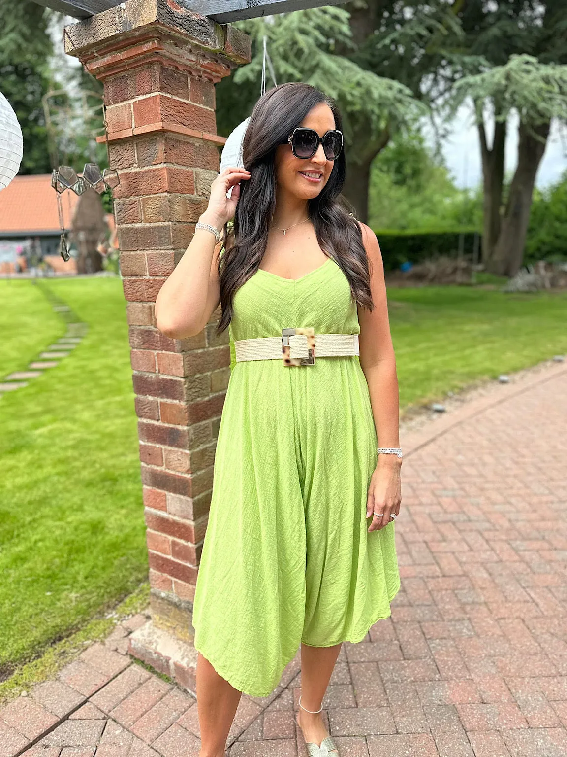 Lime Cotton Sleeveless Jumpsuit