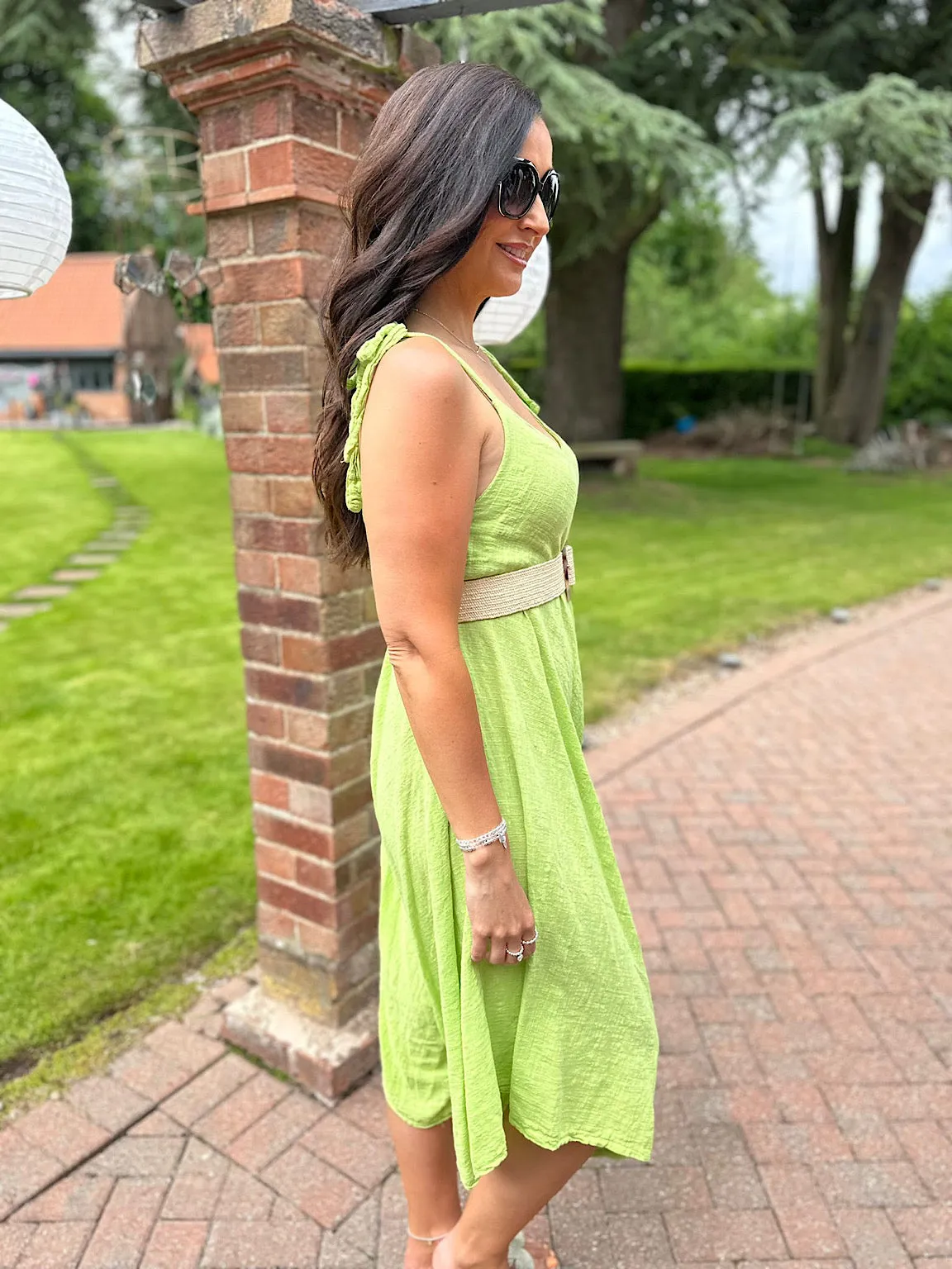 Lime Cotton Sleeveless Jumpsuit