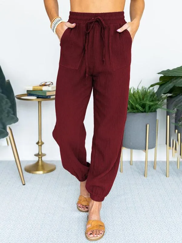 Linen Drawstring Women Jogger Pants