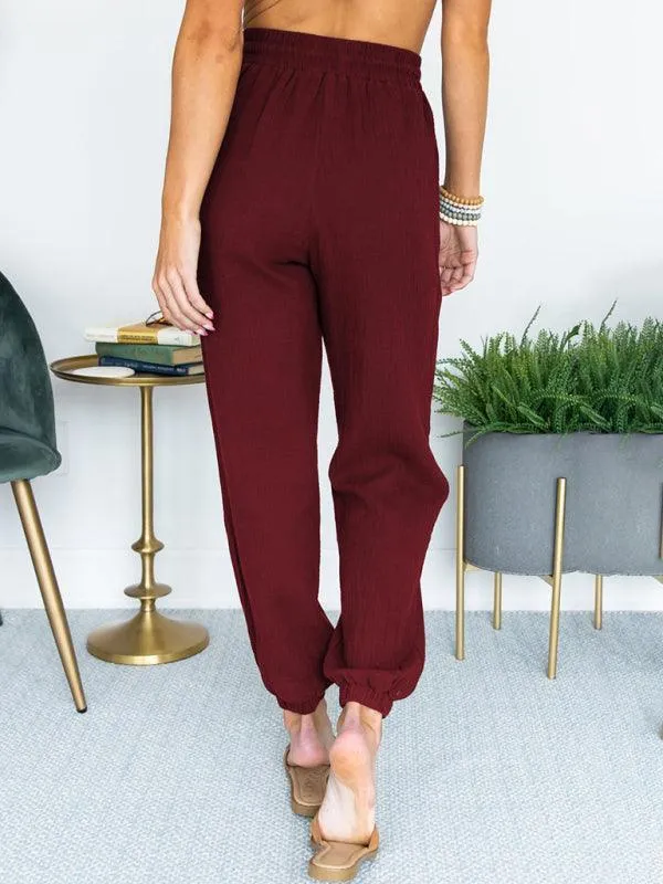 Linen Drawstring Women Jogger Pants