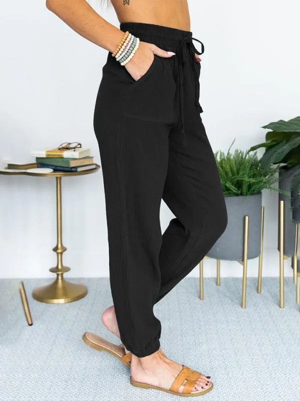 Linen Drawstring Women Jogger Pants