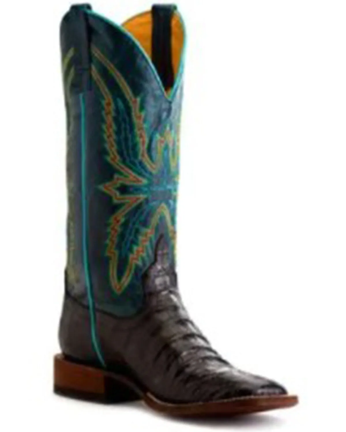 Macie Bean Women's Bite In Shining Armor Caiman Print Leather Western Boot - Broad Square Toe