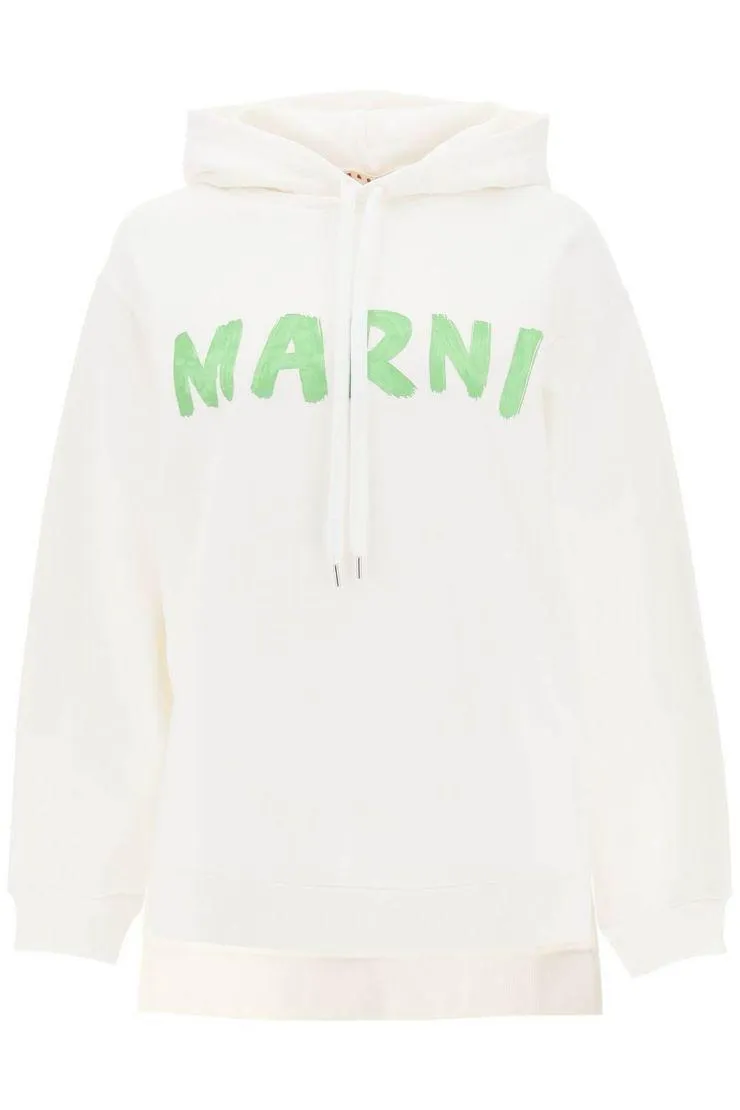 MARNI  |Long Sleeves Plain Cotton Logo Hoodies & Sweatshirts