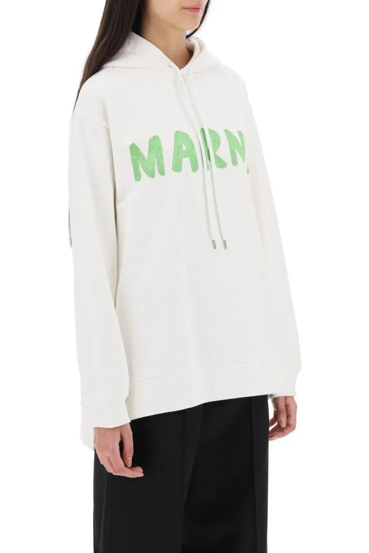 MARNI  |Long Sleeves Plain Cotton Logo Hoodies & Sweatshirts