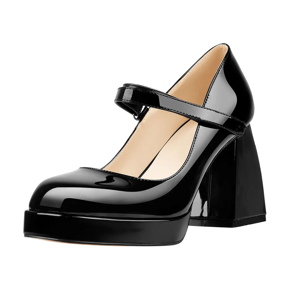 Mary Jane Square Platform Chunky Heels Pumps