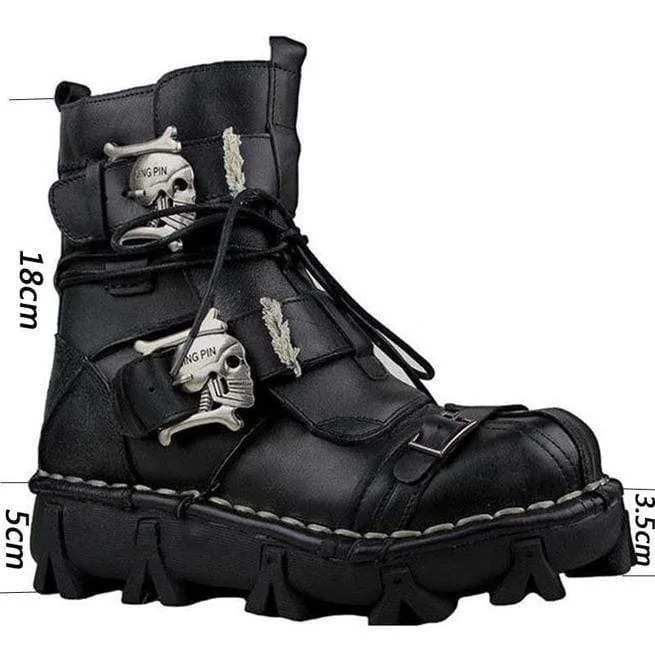 Men's Punk Skull Straps Cowhide Leather Boots