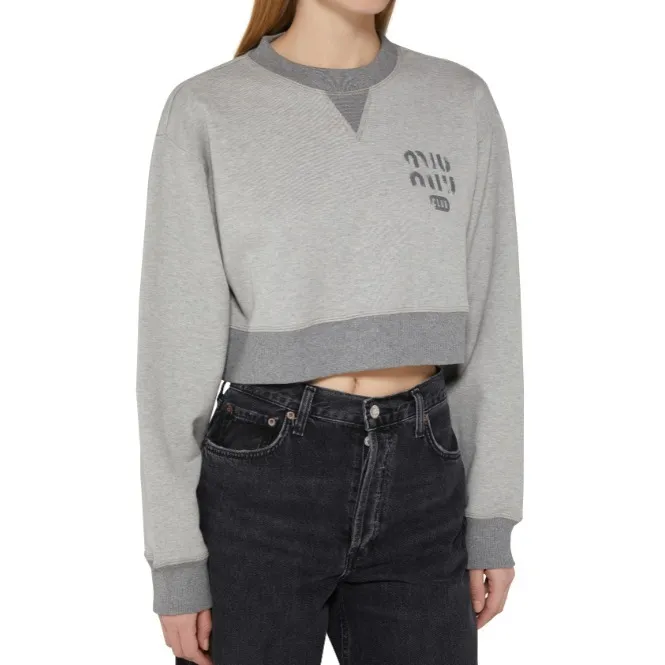 MiuMiu  |Crew Neck Long Sleeves Plain Cotton Logo