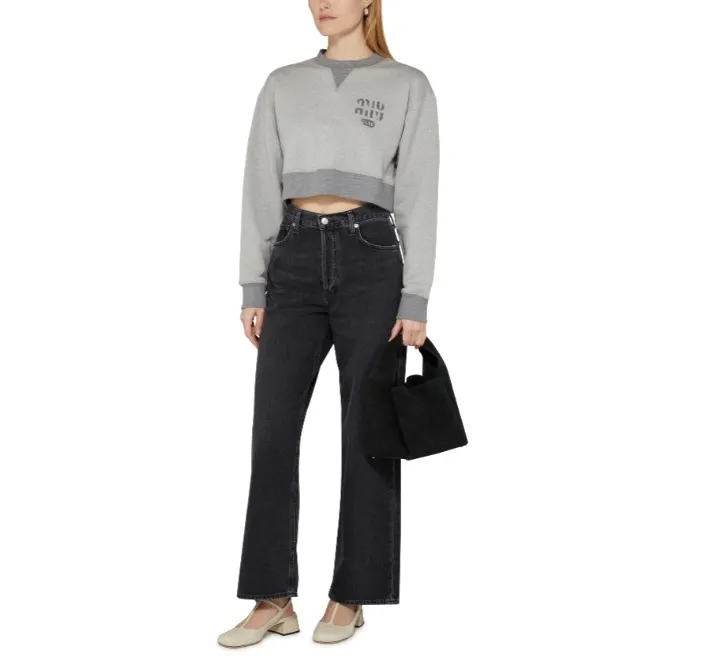 MiuMiu  |Crew Neck Long Sleeves Plain Cotton Logo