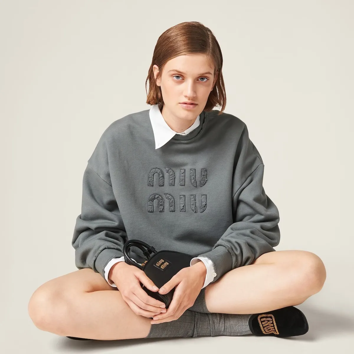 MiuMiu  |Long Sleeves Plain Cotton Logo Hoodies & Sweatshirts