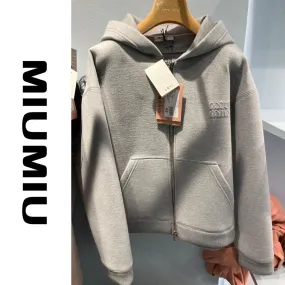 MiuMiu  |Long Sleeves Plain Cotton Oversized Logo