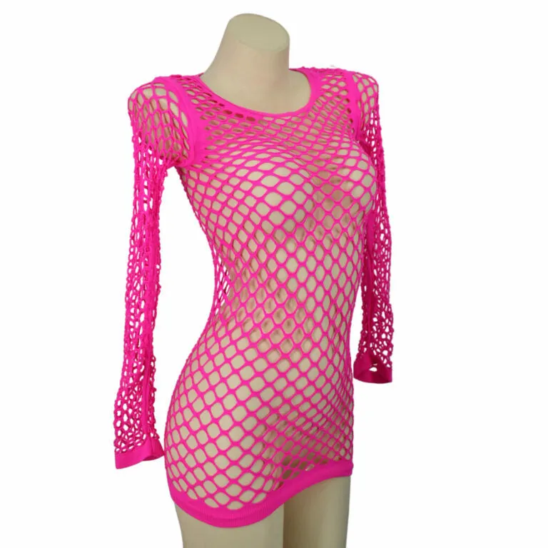 Neon Pink Long Fishnet Shirt