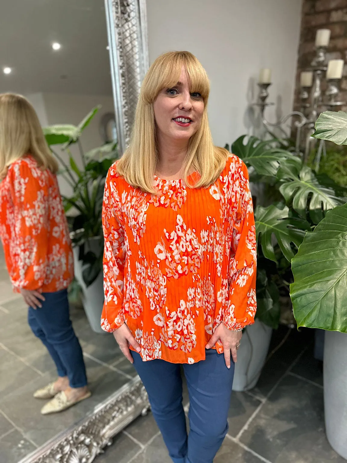 Orange Pleated Leopard Blouse Charlotte